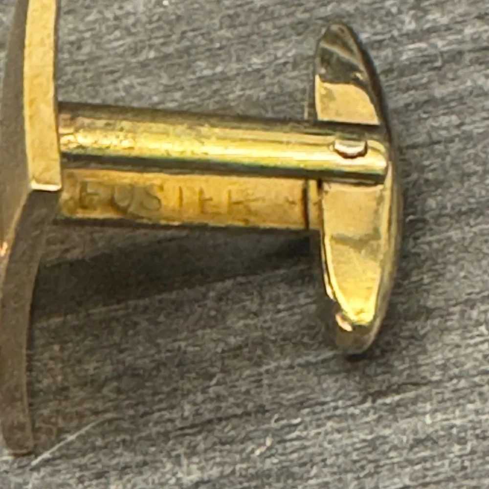 Foster Cufflinks Mens OS Gold Good Vintage Etched Curved Rectangle Toggle Back